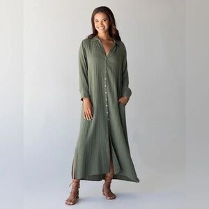 Natural Life cotton gauze long sleeve button down dress